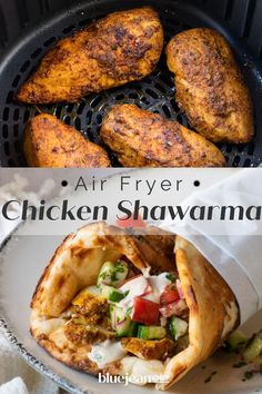 air fryer chicken shawamas with text overlay