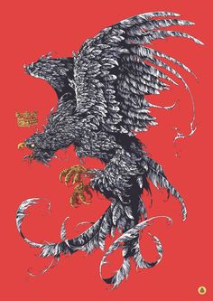 an eagle is shown on a red background