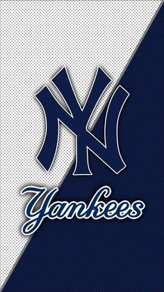 the new york yankees logo is shown in blue and white greeting card by joe kreis