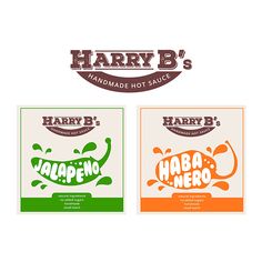 three logos for harry's handmade hot sauces