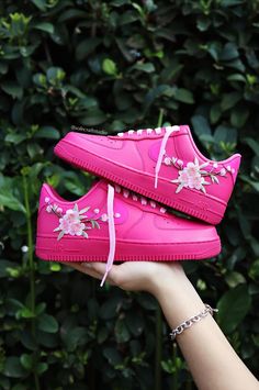 Embroidered Blossom Flower Patch Custom Hot Pink Air Force 1 – solecraftstudio