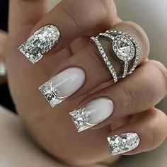 Short French, Gel Glue, Silver Nail, Nagel Tips, Pink Gel, Flower Nail Designs, Her Nails, Nails Square, Fake Nails With Glue