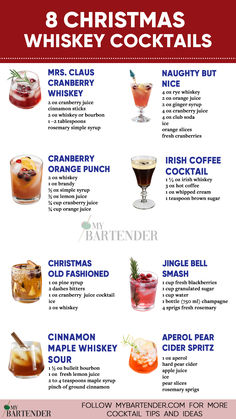 Christmas Whiskey Cocktails Whisky Mixed Drinks, Cocktail Recipes With Whiskey, Whisky Drinks Recipes, Christmas’s Cocktails, Whiskey Mixed Drinks Recipes, Classy Christmas Cocktails, Fruity Whiskey Cocktails, Whiskey Christmas Drinks, Christmas Cocktail Whiskey