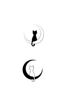 Fox And Cat Tattoo, Cat In Moon Tattoo, Black Cat Outline Tattoo, Black Cat Moon Tattoo, Sun Cat Tattoo, Ying Yang Cat Tattoo, Cat Ying Yang Tattoo, Simple Moon Tattoo Designs