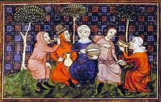 an image of a painting with people in the middle and one woman holding a plate