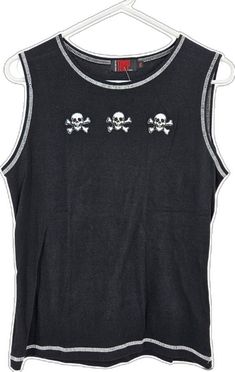 Black Y2k Skull Top, Black Y2k Deadstock Tops, Vintage Hot Topic, Y2k Skull, Skull Patch, Black Y2k, Tripp Nyc, Black Tank Tops, Hot Topic