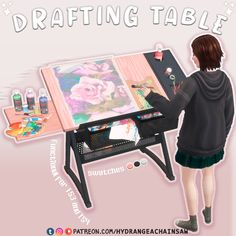 the girl is drawing on an easel with markers