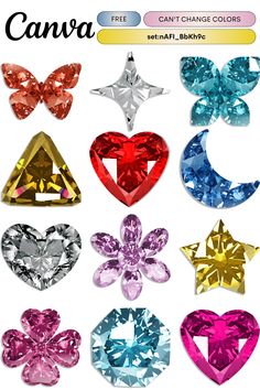 an image of many different colored diamonds in the shape of heart and bowknots