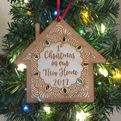 a christmas ornament hanging on a tree