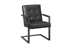 a black leather chair with metal legs and armrests on an isolated white background