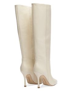 Larroude Women's Kate Pointed Toe Tall High Heel Boots Elegant Cream Heeled Boots For Fall, Elegant Cream Boots For Fall, Elegant Cream Evening Boots, Elegant Beige Heeled Boots With Almond Toe, Elegant White Heeled Boots For Formal Occasions, Elegant White Heeled Boots For Fall, Elegant White Evening Boots, Elegant Beige Formal Boots, Cream High Heel Elegant Boots