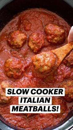 slow cooker italian meatballs with text overlay reading slow cooker italian meatballs