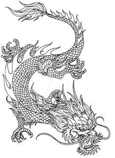 the chinese dragon is depicted in this black and white drawing