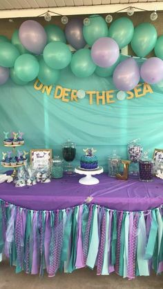 an under the sea birthday party with balloons and desserts