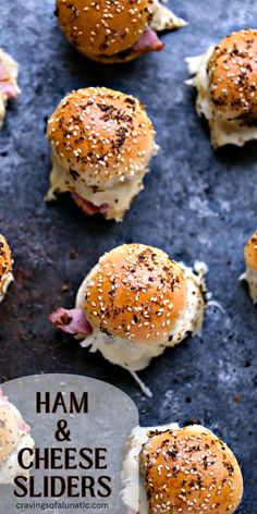 Overhead image of ham and cheese sliders on a dark counter. Baked Ham Sandwiches Sliders, Sandwich Sliders, Ham Leftovers, Ham Sliders, Ham Sandwich, Sandwich Ideas