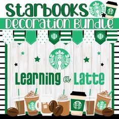 starbucks coffees and drinks with the words starbucks's decoration bundle learning at latte