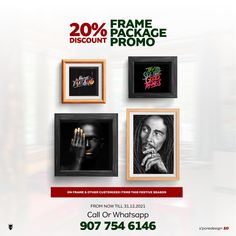 an ad for the new store called frame discount package promotionalismum, which features images of bob marley and lil wayne