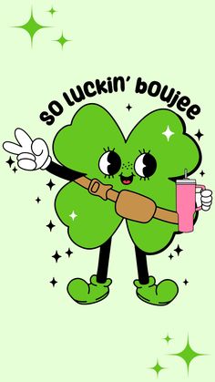 a cartoon shamrock holding a pink cup