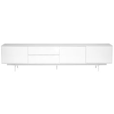 a white entertainment center with two shelves on each side