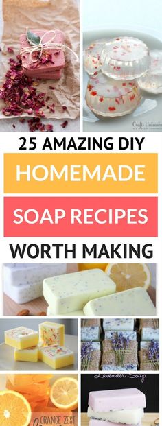 homemade soap recipe collage with oranges, lemons and other things in it