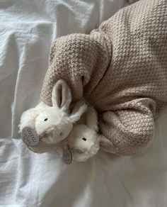 a stuffed animal is wrapped in a blanket