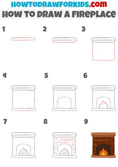 how to draw a fireplace step by step instructions for kids and beginners with pictures