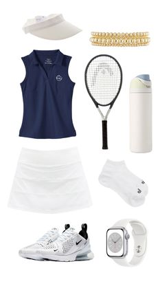 a tennis outfit is shown with shoes and accessories