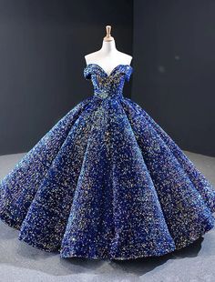 Ball Gown Luxurious Sparkle Quinceanera Formal Evening Birthday Dress Off Shoulder Sleeveless Floor Length Sequined with Pleats Sequin Debut Dresses, Off Shoulder Ball Gown, Sequin Ball Gown, Vintage Ball Gowns, Quince Ideas, Dress Off Shoulder, Blue Ball, Couture Mode, Luxury Wedding Dress