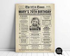 an old newspaper poster with the words mary's 70th birthday