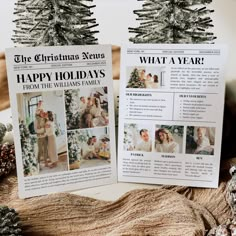 two christmas newspapers sitting on top of a table