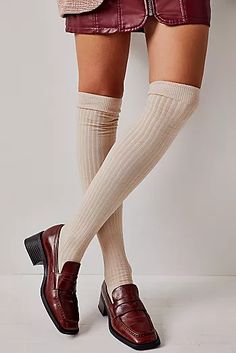 Pointelle Over-the-Knee Scrunch Socks | Free People Over The Knee Socks Outfit, Boots And Mini Skirt, Knee High Socks Aesthetic, Knee Socks Outfits, Long Socks Outfit, Socks Over Leggings, Socks With Heels, Boots And Socks, Knee High Socks Outfit