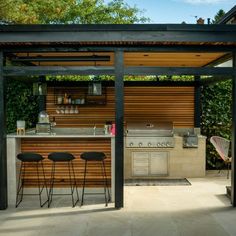 Oasis Decor, Modern Outdoor Kitchen, Outdoor Kitchen Bars, Outdoor Kitchen Plans, Outdoor Bbq Kitchen, Grill Area