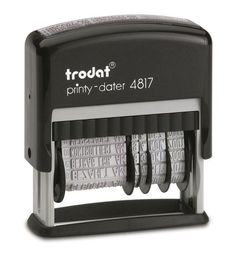 a black and white stamper with the word pinty - date 487 on it