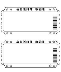 two blank admit tickets with barcodes on the front and back, both in black and white