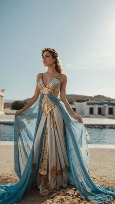 Dress to impress Greek Gods And Goddesses Prom Dress, Greek God Outfit Aesthetic, Greek Inspired Dress Goddesses, Gods And Goddesses Outfit, Greek Inspired Dresses, Greek Gods Cosplay, Greek Goddess Wedding Theme, Fantasy Goddess Outfit, Greek Dress Aesthetic