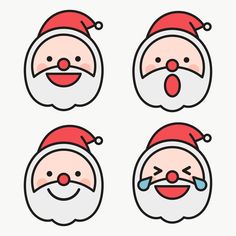 four santa clauss with different facial expressions on their faces, one is crying and the other has a nose