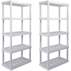 two white shelvings sitting side by side on top of each other in front of a white background