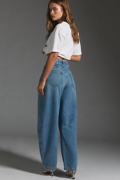 Denim, decoded: We’re digging denim in every corner of our closet. The Closed Ridge-X Jeans feature a high-rise that drapes into a tapered leg. | Ridge-X High-Rise Taper Jeans by Closed in Blue, Women's, Size: 29, Cotton at Anthropologie Leg Machines, Taper Jeans, Blue Fits, Tapered Jeans, 50 Fashion, Medium Blue, Tapered Legs, Anthropologie, Top Brands