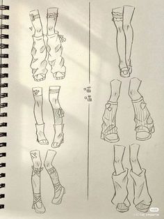 some drawings of different types of legs and feet, all in one drawing book with pencils