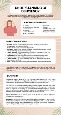 Infographic showing the symptoms, causes, and solutions for Qi deficiency Spleen Qi Deficiency, Qi Deficiency, Poor Digestion, Poor Circulation, Mental Energy, Boost Your Energy, Healthy Oils