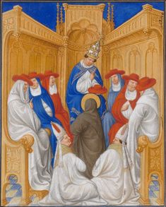 an image of the adoration of st luke and his angels, from a medieval manuscript