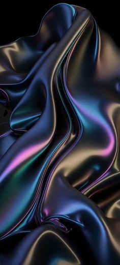 an image of some shiny material that looks like liquid or metallic foil on a black background