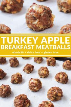 turkey apple breakfast meatballs on a baking sheet with the title text overlayed