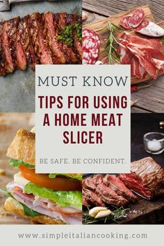 steaks, meat and vegetables with the title must know tips for using a home meat slicer