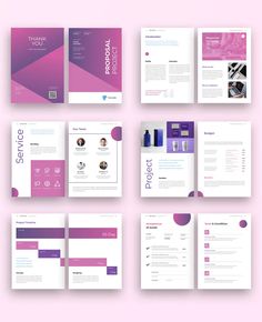 a set of brochures with different colors and shapes