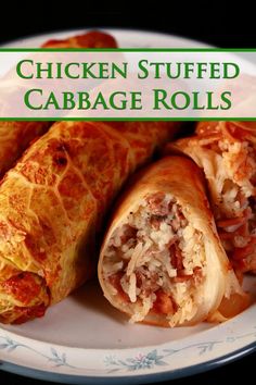 chicken stuffed cabbage rolls on a white plate