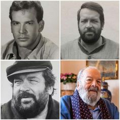 four different men with beards are shown in black and white photos, one is older than the other