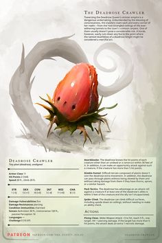 A tiny plant-like creature with a rose as a head including TTRPG rules. Plant Monster, Monster Hunter World, Tiny Plants, The Blessing, Dnd Art, Dungeon Master