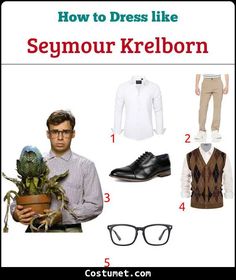 an image of a man in dress clothes and glasses with the words how to dress like seymour kreborn