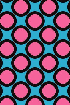 a blue and pink wallpaper with circles on the bottom, in different colors that appear to be black